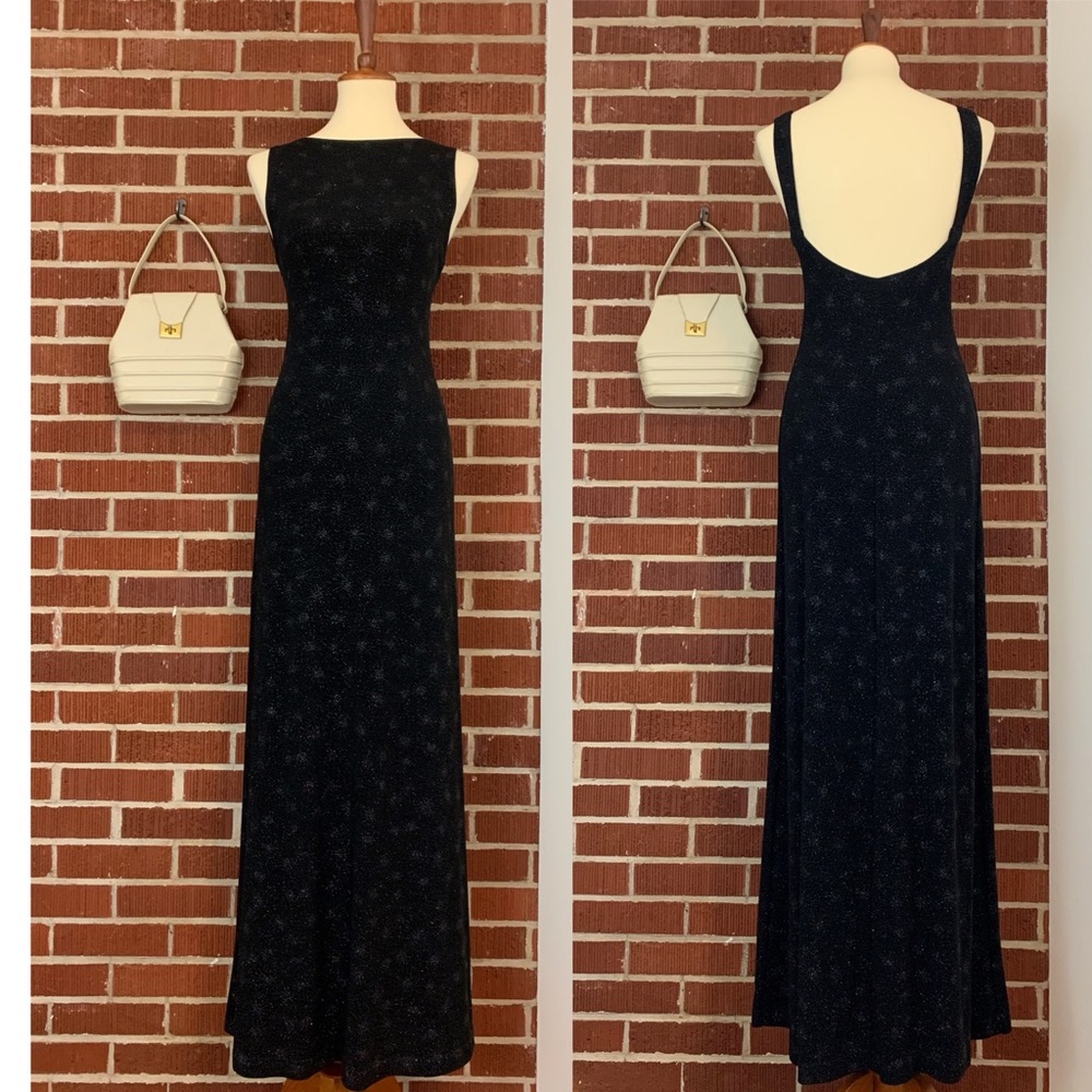 Ronni Nicole Long Sparkle Black Backless Dress